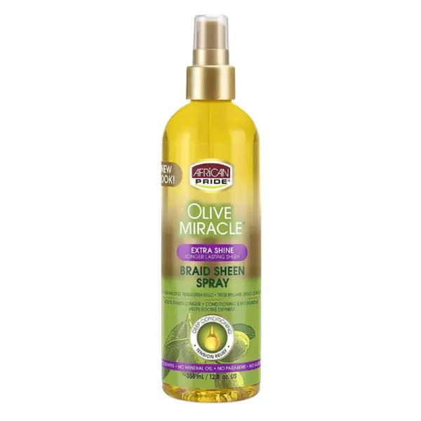 African Pride Olive Miracle Extra Shine Braid Sheen Spray 355ml - Imagen 1